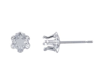 Sterling Silver Round Snap-Set Buttercup Post Earring Mounting, 1pair