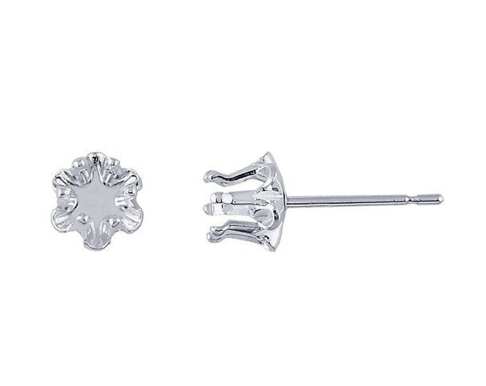 Sterling Silver Round Snap-Set Buttercup Post Earring Mounting, 1pair