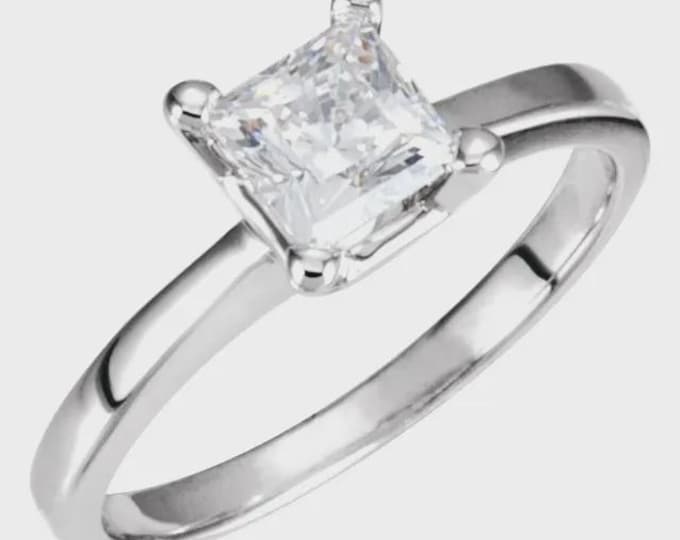 10K Gold  Square Solitaire Ring Mounting, Princess Cut Solitaire Ring Mounting, Yellow or White Gold