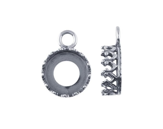 Sterling silver oxidized round gallery wire bezel pendant mounting