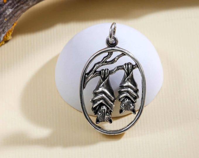 Sterling Silver Mom and Baby Bat Pendant 27x16mm