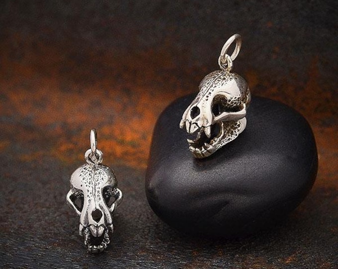 Sterling Silver Vampire Bat Skull Charm 18x9mm