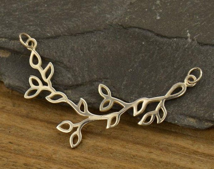 Sterling Silver Branch with Leaves Pendant Festoon 27x51mm