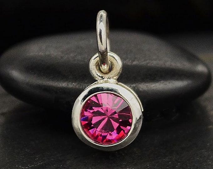 Sterling Silver Crystal Birthstone Charm - October 11x5mm