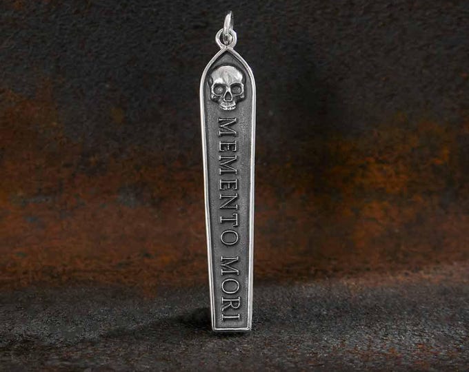 Sterling Silver Memento Mori Bar Pendant 41x7mm