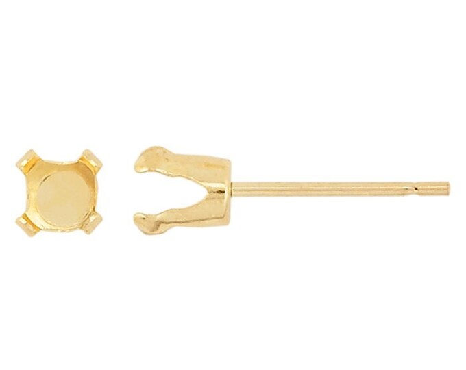 14K Yellow Gold  Round Snap-Set Post Earring Mounting, choose your setting size, sold in pairs