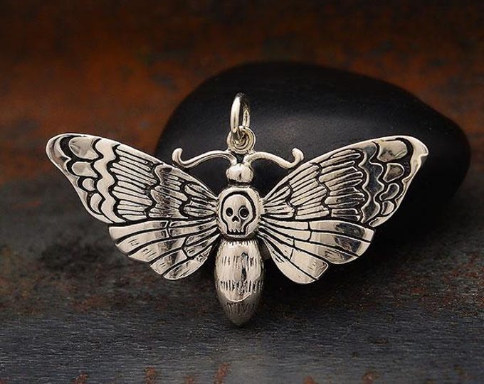 Sterling Silver Deaths Head Moth Pendant 22x36mm