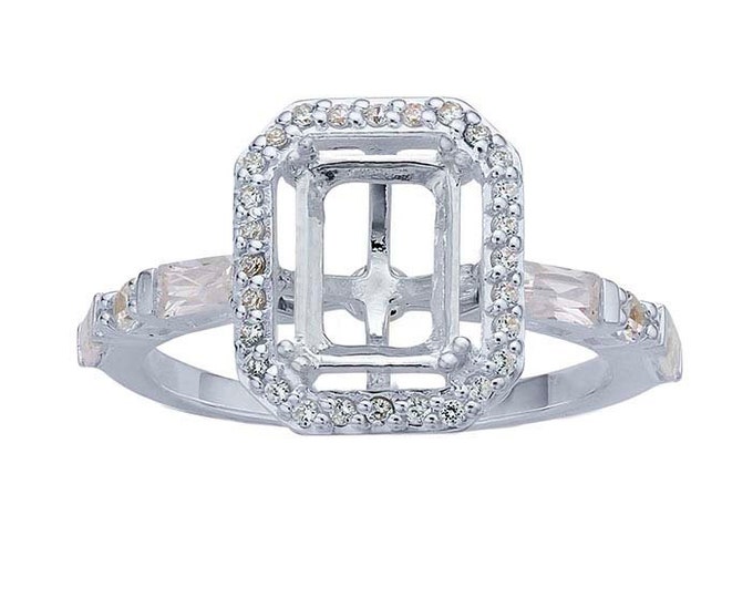 Sterling Silver 8 x 6mm Octagon Semi-Mount Ring Mounting