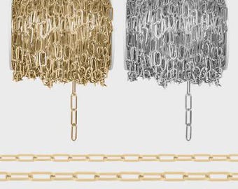 18K Gold PVD Stainless Steel Paperclip Chain - By The Foot, choose  your size
