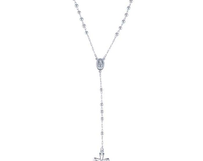 Sterling Silver Beaded Rosary Chain Necklace with Cross