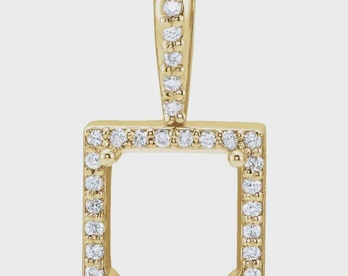14k Gold Diamond Halo Pendant - 6mm Square Semi-Set