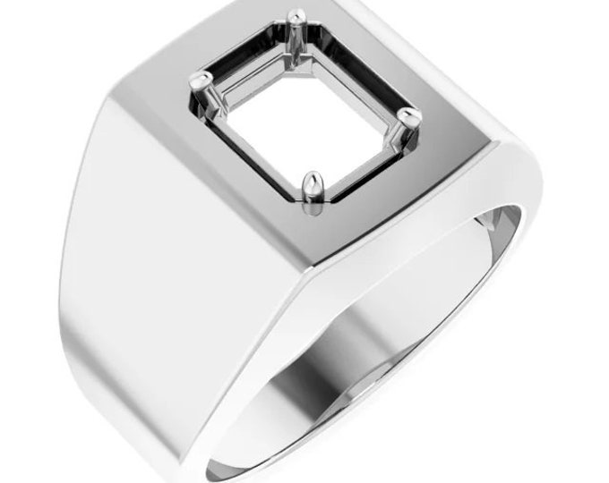 Sterling Silver  Emerald or Oval Men's Ring Mounting, customizable in 5 setting sizes