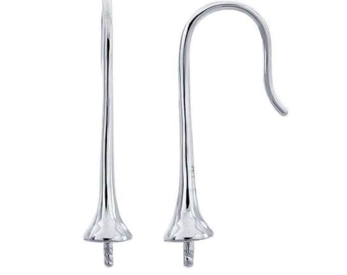 Sterling Silver Rhodium-Plated Pearl Ear Wire Mounting