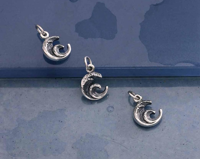 Sterling Silver Mini Dimensional Wave Charm 16x10mm