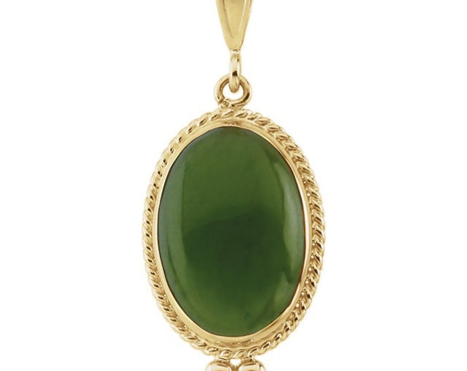 14k Gold Pendant with Jade, Onyx, Lapis or Rutilated Quartz Cabochon