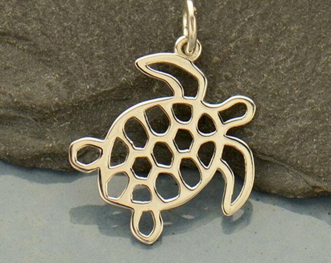 Sterling Silver Sea Turtle Charm - Openwork 22x16mm