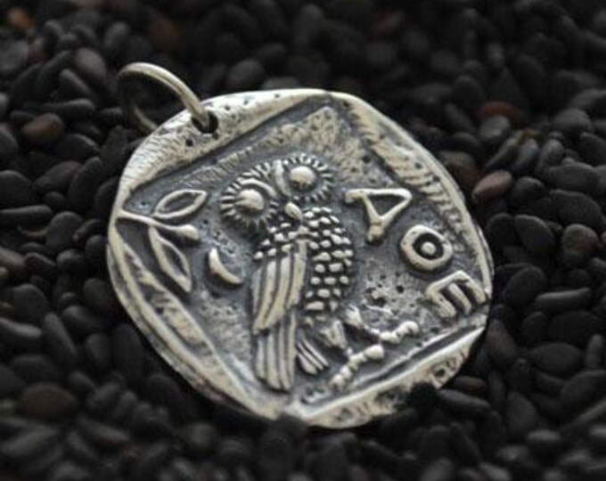 Sterling Silver Ancient Coin Charm - Athena's Owl 24x19mm