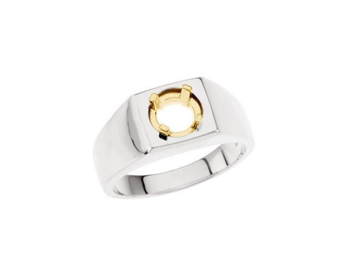 Men's solitaire ring mounting in 6.5mm setting, available in different Sterling Silver, 10k Gold, 14k Gold, Twotone
