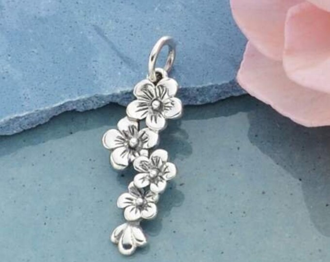 Sterling Silver Cherry Blossoms Charm 23x9mm
