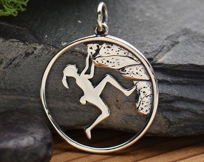 Sterling Silver Rock Climbing Girl Pendant 25x20mm