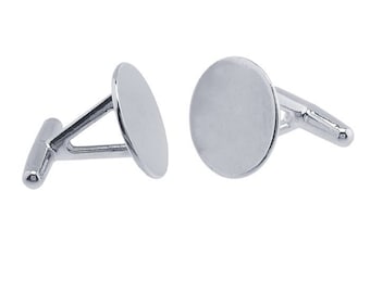 Sterling Silver Round Flat-Top Fixed-End Cuff Links