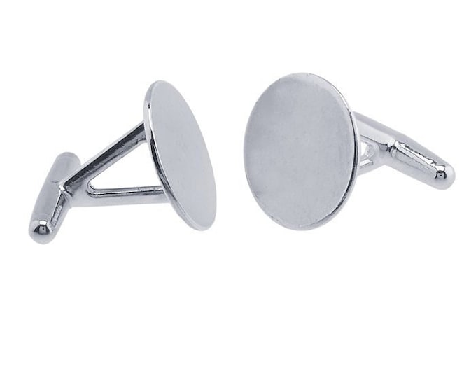 Sterling Silver Round Flat-Top Fixed-End Cuff Links
