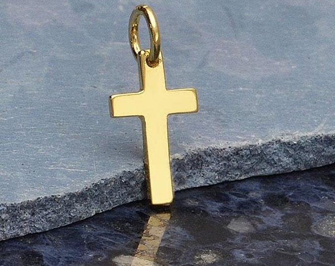 Gold Charms - Cross with 14K Shiny Gold Plate