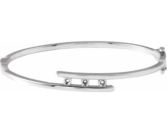 Round Three-Stone Bangle 6 3/4” Bracelet Mounting for 3.2mm Gemstones in 925 Sterling Silver or 14k Gold