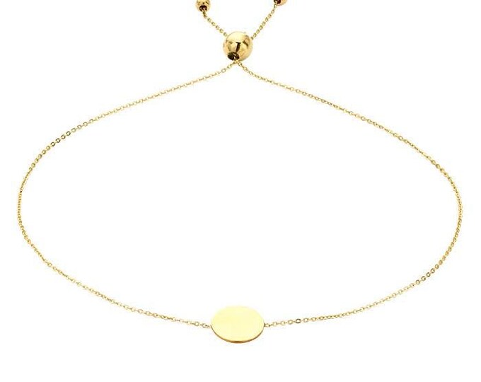 14K Yellow Gold Bracelet with Round Plaque, Adjustable