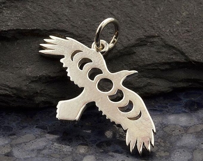 Sterling Silver Raven Charm with Moon Phase Cutout 23x19mm