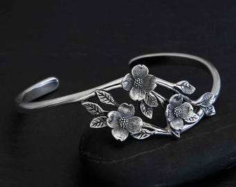 Sterling Silver Dogwood Flower Bracelet 46x59mm