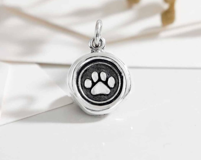 Sterling Silver Paw Print Wax Seal Charm 16x11mm