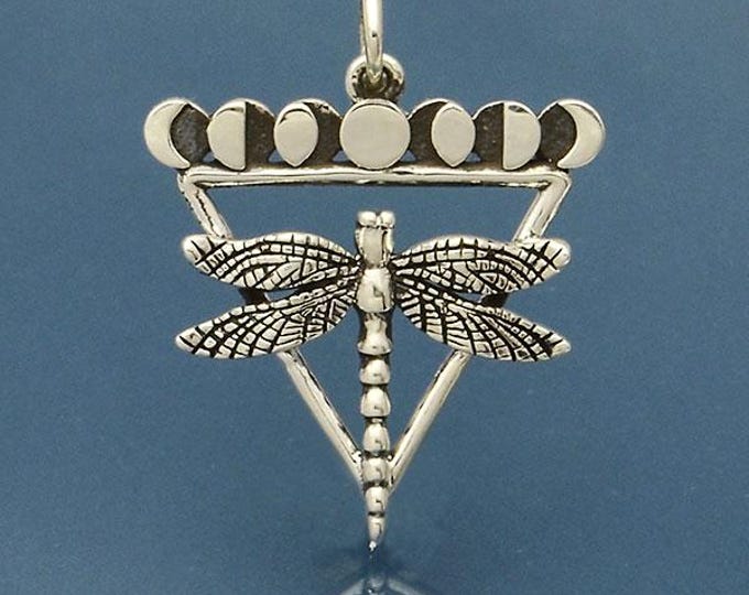 Sterling Silver Dragonfly Charm with Moon Phases