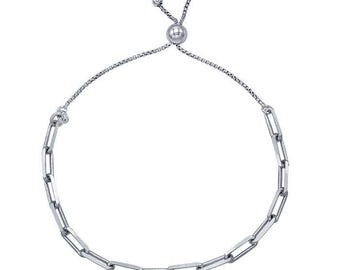 Sterling Silver Drawn Cable Chain Bracelet, Adjustable