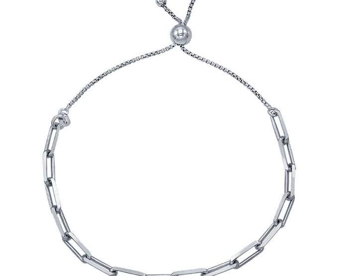 Sterling Silver Drawn Cable Chain Bracelet, Adjustable