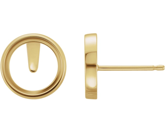 14K Round Bezel Set Earrings Mounting, choose your size and gold color, sold in pairs