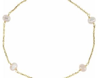14K Yellow Cultured White Freshwater Pearl 18" Necklace or Bracelet,