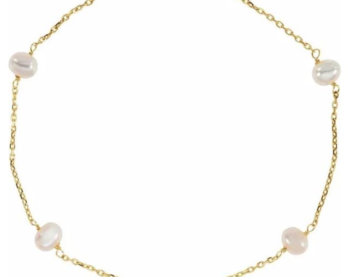 14K Yellow Cultured White Freshwater Pearl 18" Necklace or Bracelet,