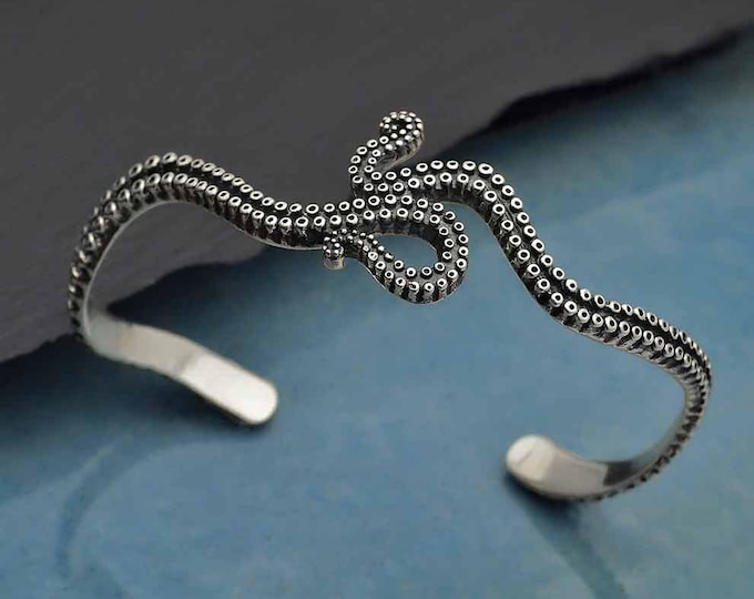 Sterling Silver Octopus Tentacle Cuff Bracelet
