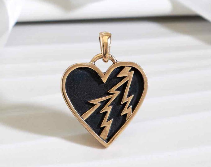 Bronze Electric Heart Shadow Box Pendant 24x18mm
