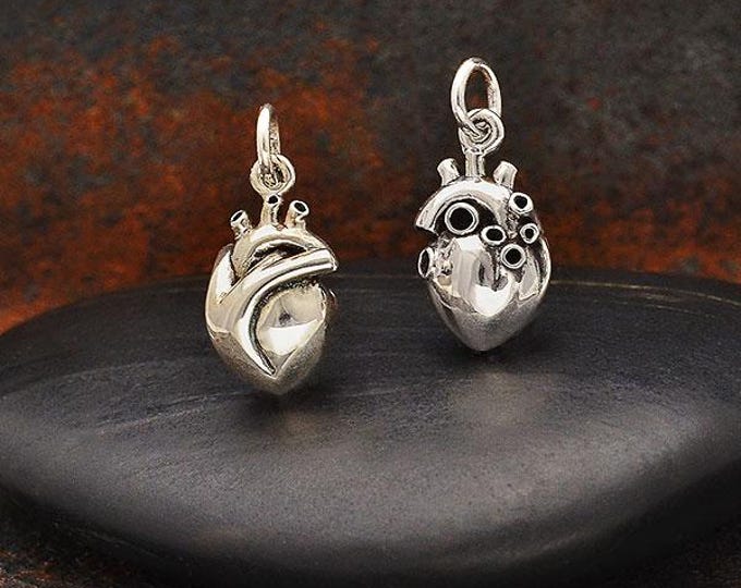Sterling Silver Small 3D Anatomical Heart Charm