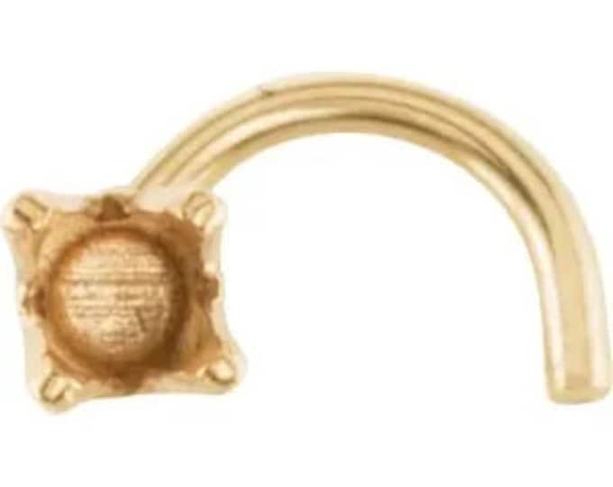 14K Yellow or White Gold  2 mm Round 22 Gauge Curved Nose Stud Setting, also available set with a diamond.