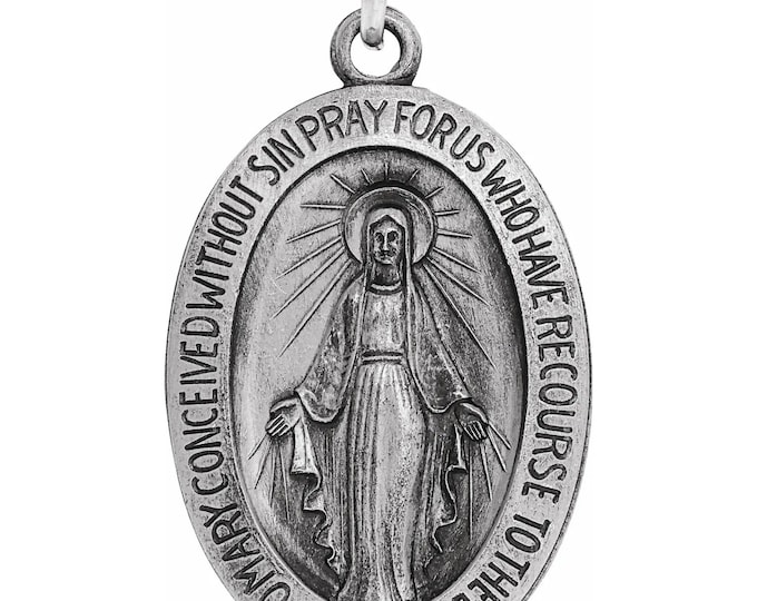 Oval Miraculous Medal in 925 Sterling Silver or 14k Gold, 4 sizes available