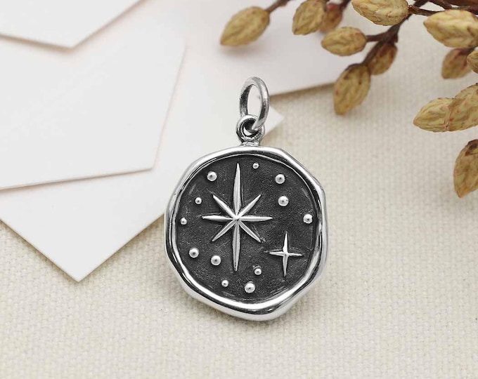 Sterling Silver Wax Seal North Star Charm 22x15mm