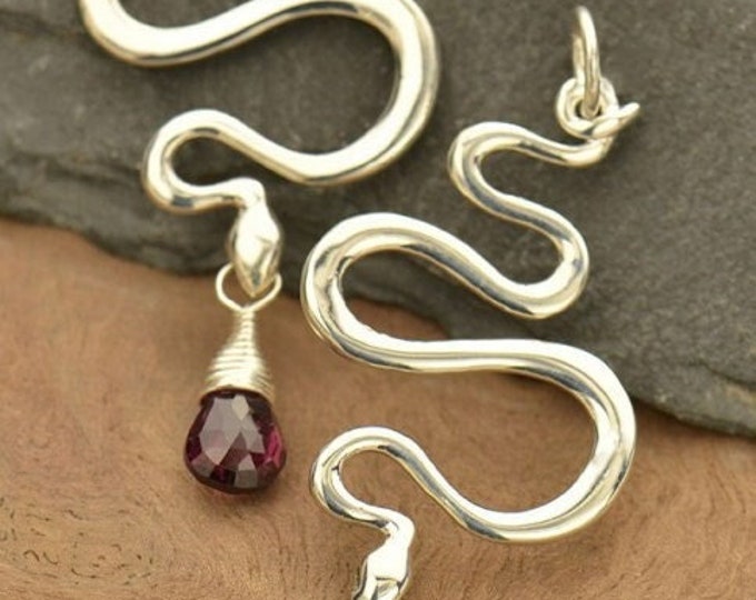 Sterling Silver Snake Pendant 37x20mm
