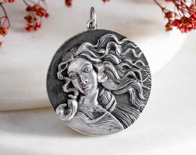 Sterling Silver Birth of Venus Portrait Pendant 30x25mm