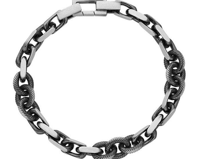 Sterling Silver Black Ruthenium-Plated Diamond-Cut Cable Chain Bracelet
