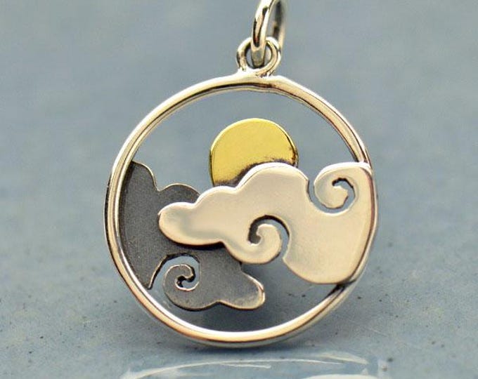 Sterling Silver Cloud Charm with Bronze Sun 21x15mm