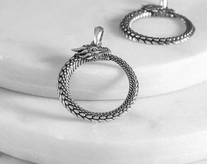 Sterling Silver Dragon Ouroboros Pendant 32x24mm