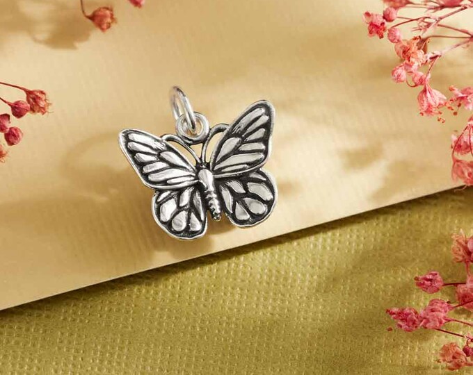 Sterling Silver Monarch Butterfly Charm 14x13mm